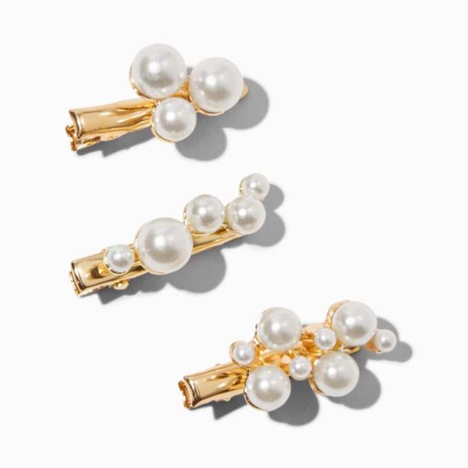Gold-tone Pearl Cluster Hair Clips - 3 Pack