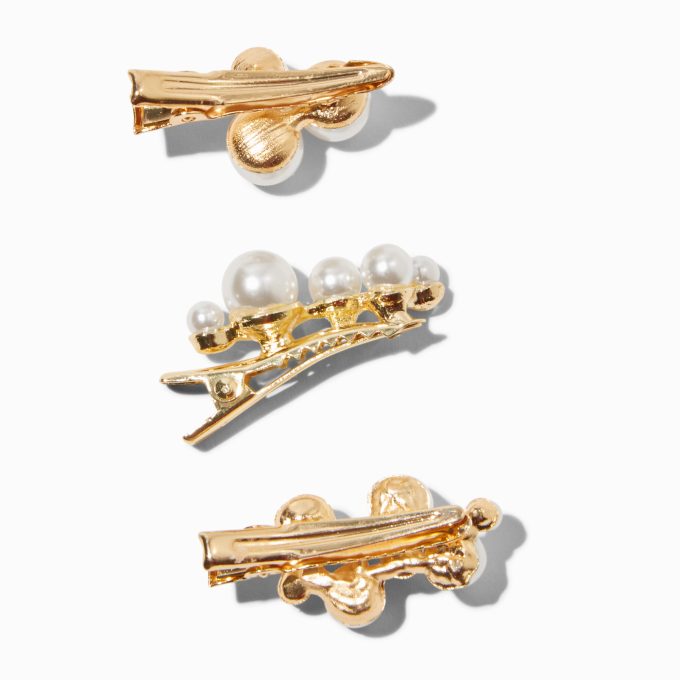 Gold-tone Pearl Cluster Hair Clips - 3 Pack