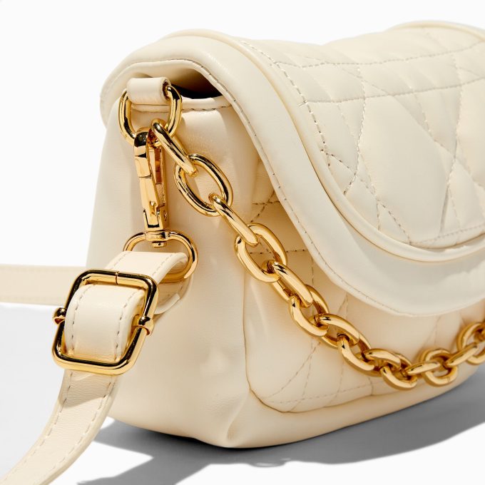 Ivory Quilted & Gold-tone Chain Crossbody Bag