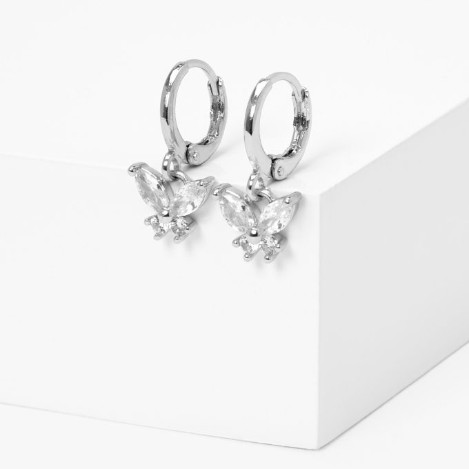 Silver Butterfly Huggie Hoop Earrings