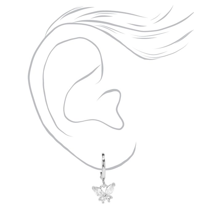 Silver Butterfly Huggie Hoop Earrings