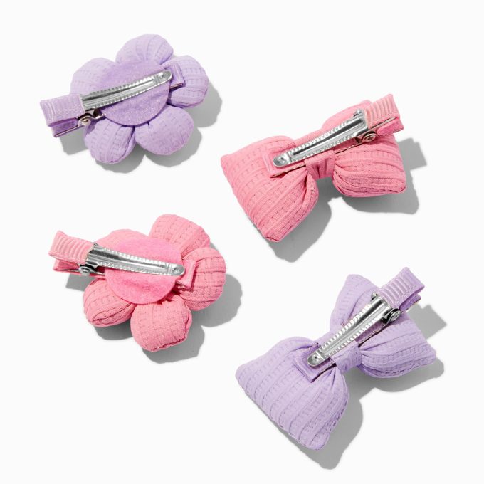 Claire's Club Puffy Daisy & Bow Hair Clips - 4 Pack