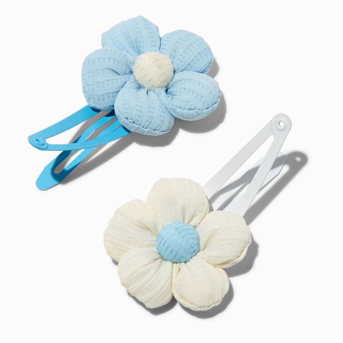 Claire's Club Puffy Flower Snap Hair Clips - 2 Pack