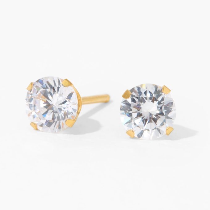 24kt Gold Plated 5mm Cubic Zirconia Studs Ear Piercing Kit with Ear Care Solution
