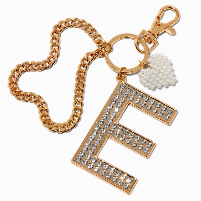 Gold-tone Bedazzled Initial Keychain - E