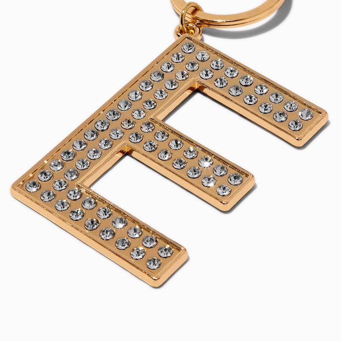 Gold-tone Bedazzled Initial Keychain - E