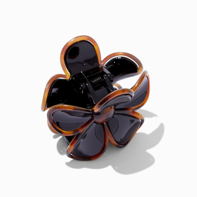 Black Tortoiseshell Lined Flower Hair Claw