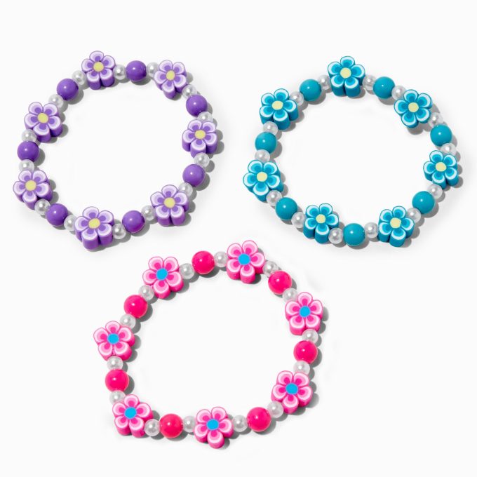 Claire's Club Polymer Clay Flower Bead Stretch Bracelets - 3 Pack