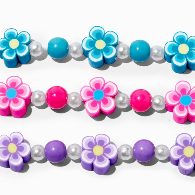 Claire's Club Polymer Clay Flower Bead Stretch Bracelets - 3 Pack
