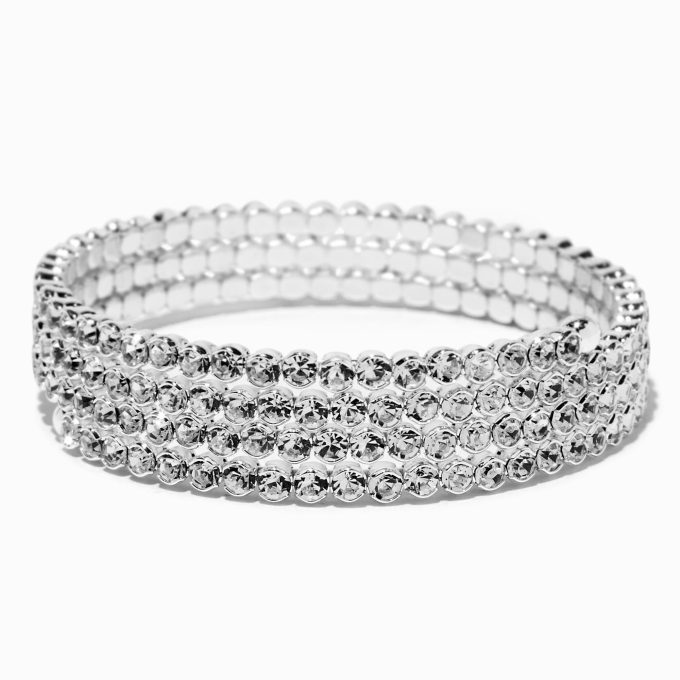 Silver-tone Rhinestone Bezel Coil Bracelet