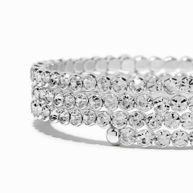 Silver-tone Rhinestone Bezel Coil Bracelet
