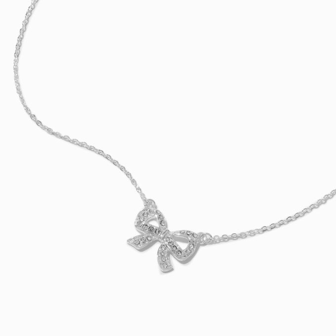 Silver-tone Small Pavé Crystal Bow Stackable Pendant Necklace