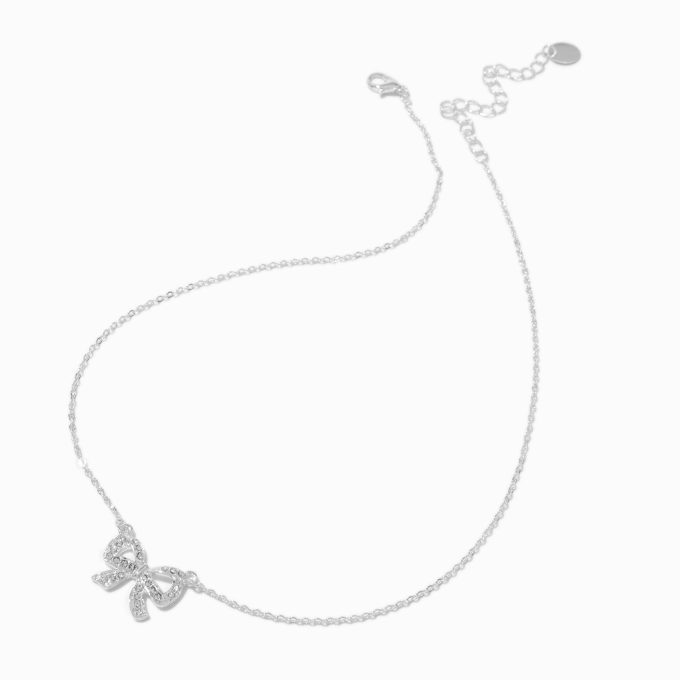 Silver-tone Small Pavé Crystal Bow Stackable Pendant Necklace