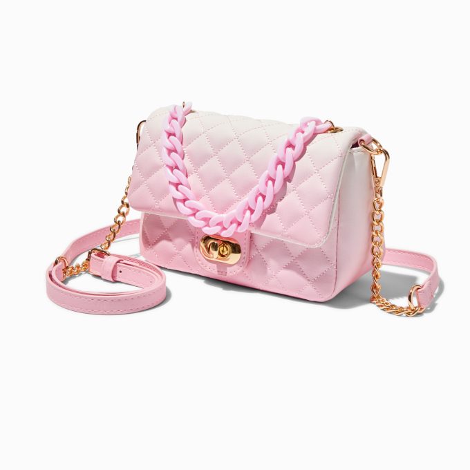 Quilted Light Pink Ombré Dual Strap Crossbody Bag
