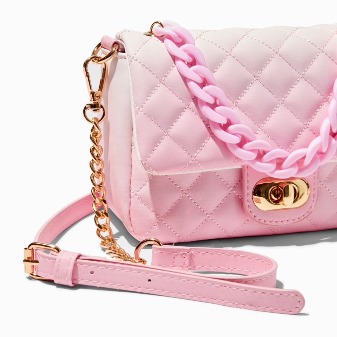 Quilted Light Pink Ombré Dual Strap Crossbody Bag