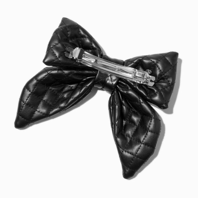 Black Puffy Quilted Hair Bow Clip