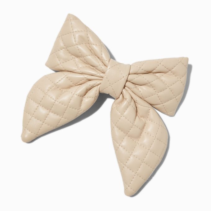Cream Puffy Quilted Hair Bow Clip