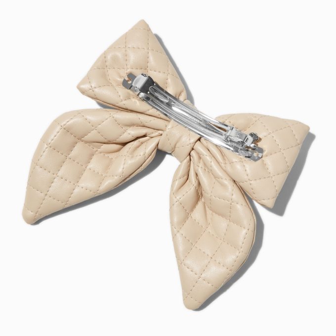 Cream Puffy Quilted Hair Bow Clip