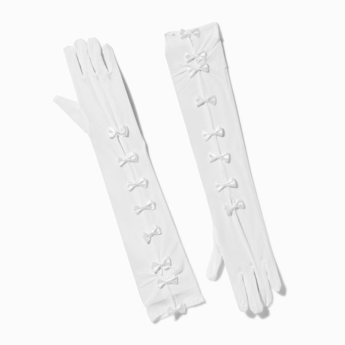 White Satin Bow Long Gloves