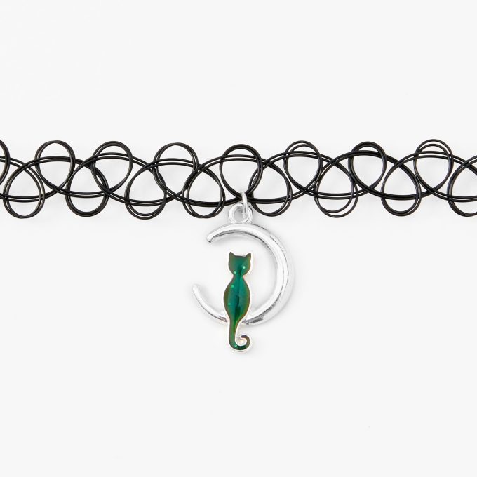 Black Cat Mood Tattoo Choker Necklace