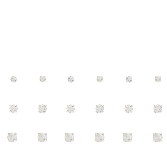 Silver-tone Graduated Crystal Square Stud Earrings - 9 Pack
