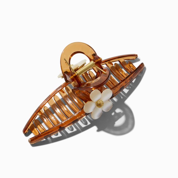 White Flower Brown Metal Hair Claw