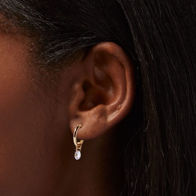 Gold-tone Cubic Zirconia Charm 10mm Huggie Hoop Earrings