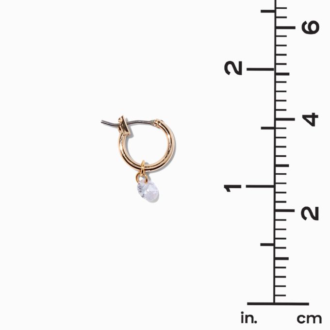 Gold-tone Cubic Zirconia Charm 10mm Huggie Hoop Earrings