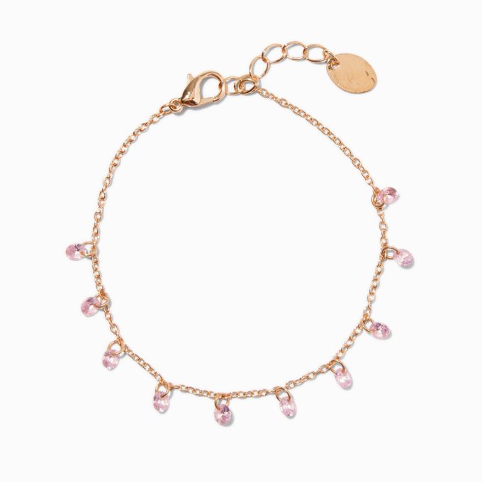 Pink Cubic Zirconia Confetti Charm Gold-tone Chain Bracelet