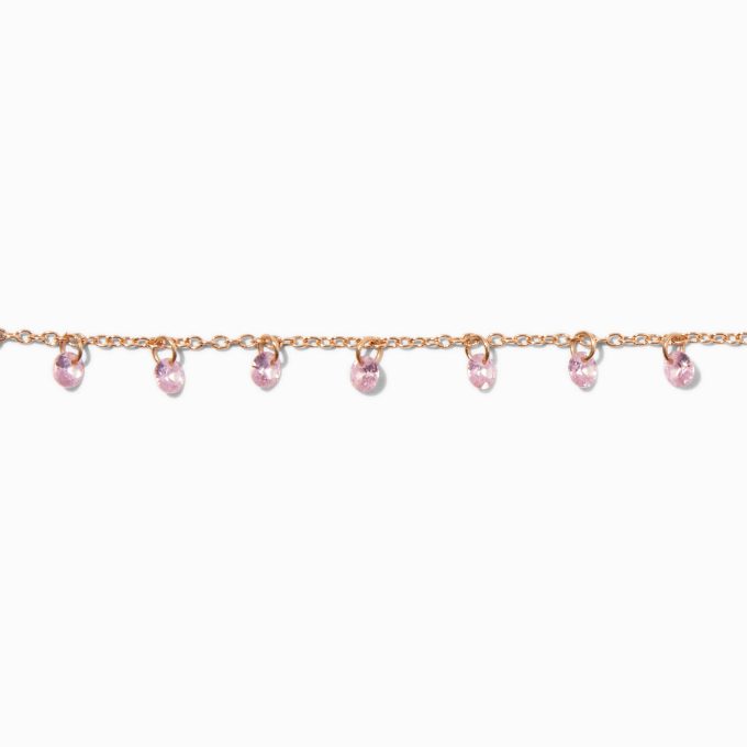 Pink Cubic Zirconia Confetti Charm Gold-tone Chain Bracelet