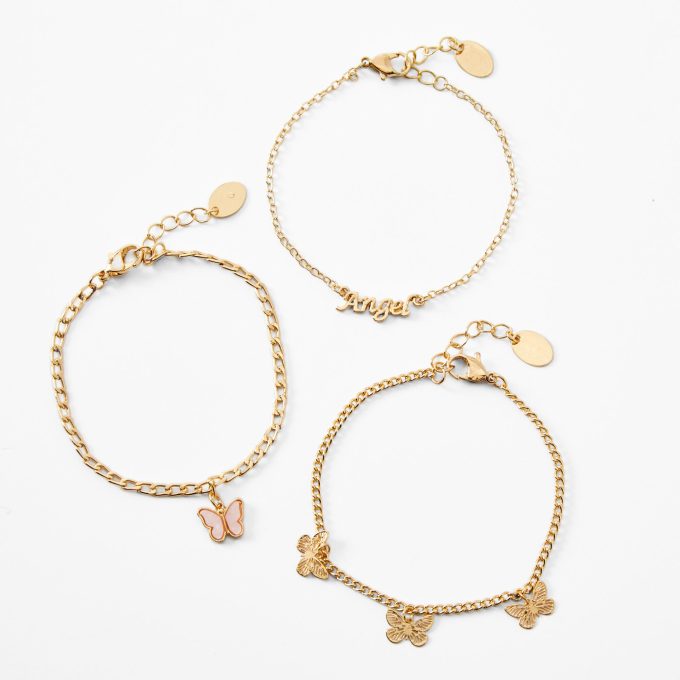 Gold-tone Butterfly & Angel Chain Bracelets - 3 Pack