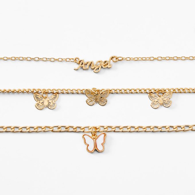 Gold-tone Butterfly & Angel Chain Bracelets - 3 Pack