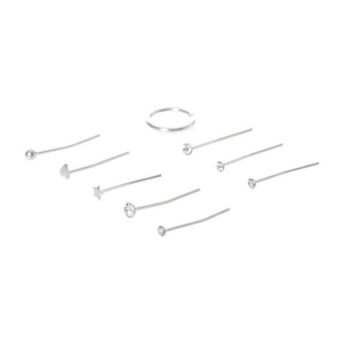 22G Sterling Silver Bend to Fit Nose Studs & Hoop - 9 Pack