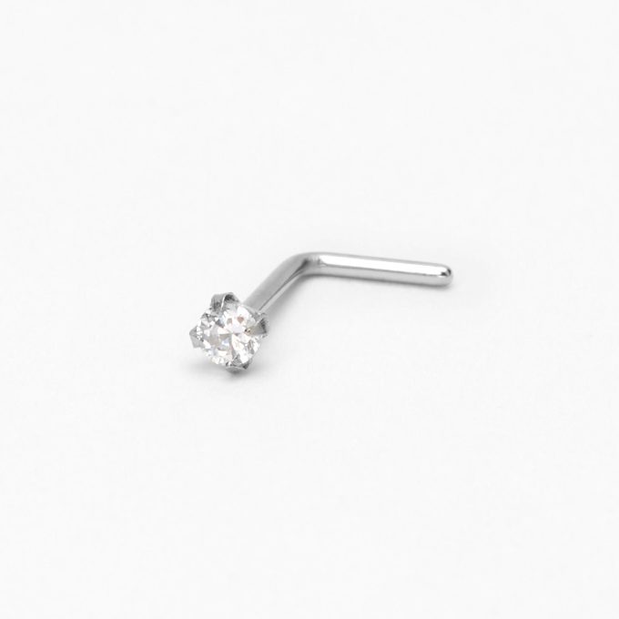 20G Silver-tone Stainless Steel Cubic Zirconia Basic Nose Stud