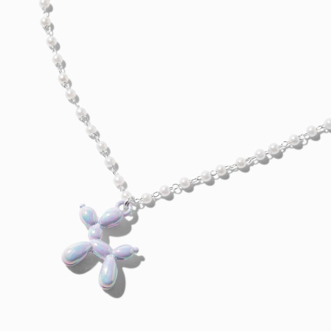 Iridescent Balloon Animal Pearl Chain Pendant Necklace