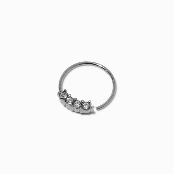 22G Silver-tone Stainless Steel Cubic Zirconia Septum Nose Ring