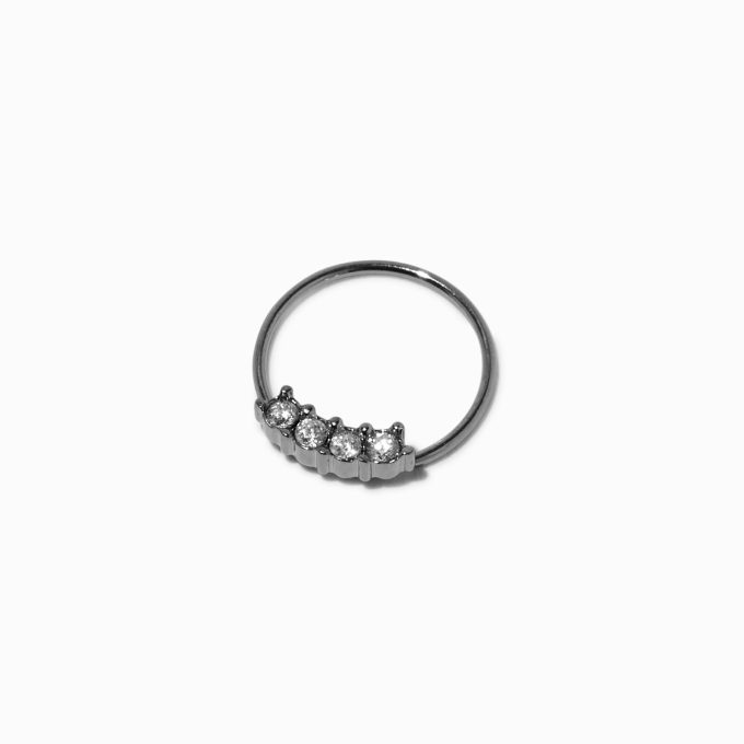 22G Silver-tone Titanium Cubic Zirconia Septum Nose Ring
