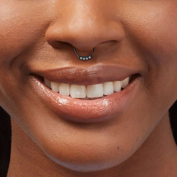 22G Silver-tone Titanium Cubic Zirconia Septum Nose Ring