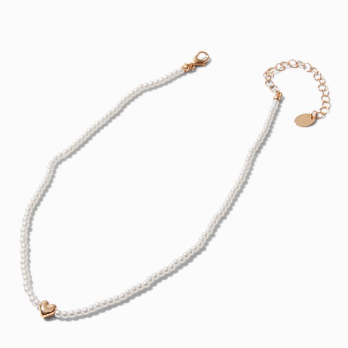 Gold-tone Heart Pendant Pearl Necklace