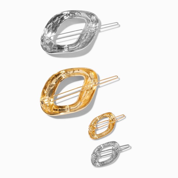 Mixed Metal Metallic Oval Hair Pins - 4 Pack