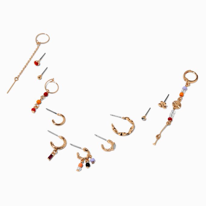 Orange Tropical Vibe Gold-tone Earring Stackables Set - 12 Pack