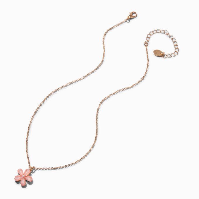 Glitter Pink Flower Pendant Necklace