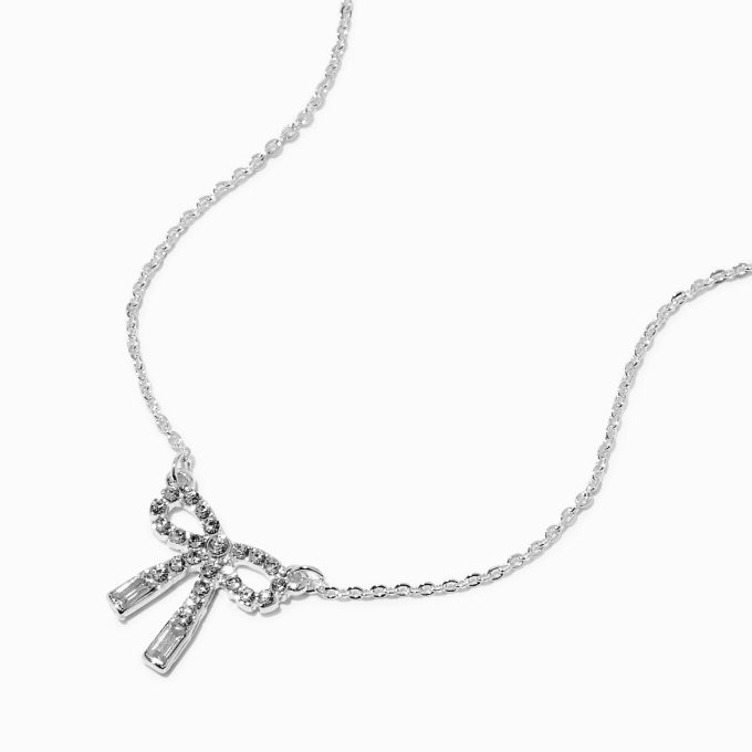Silver-tone Crystal Bow Pendant Necklace