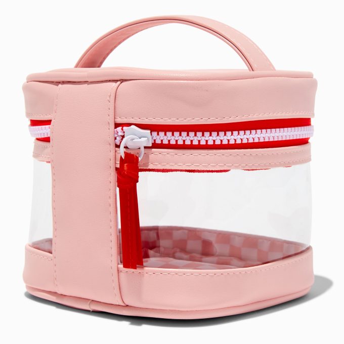 Pink Checkered Square Makeup Bag