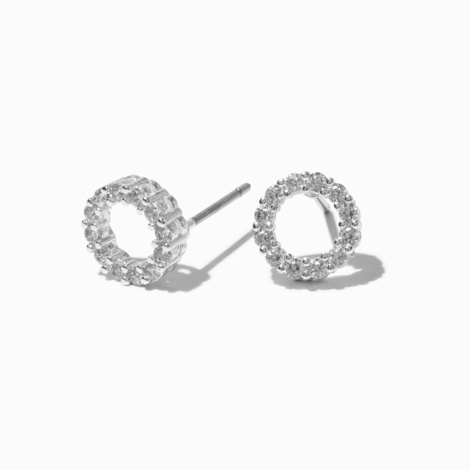 Silver-tone Cubic Zirconia Circle Pendant Necklace & Stud Earrings Set