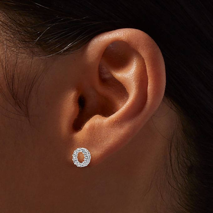 Silver-tone Cubic Zirconia Circle Pendant Necklace & Stud Earrings Set