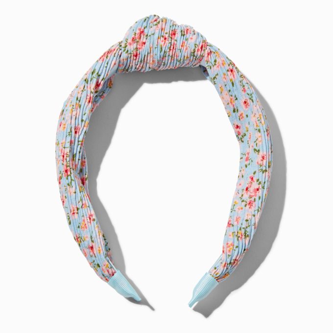 Pleated Blue Floral Knotted Headband