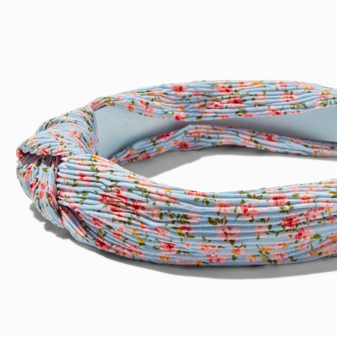 Pleated Blue Floral Knotted Headband