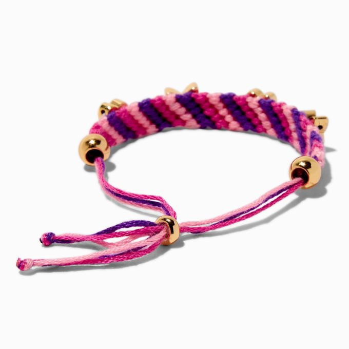 Gold-tone Charm Pink & Purple Woven Bolo Bracelet