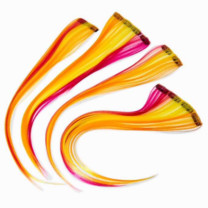 Red & Orange Faux Hair Clip In Extensions - 4 Pack